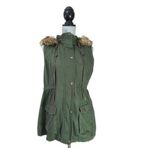 Market & Spruce Hooded Vest Womens L Green Military Utility Streetwear Indie